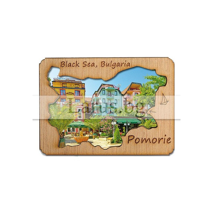 Магнитен сувенир Поморие с дървен елемент 12-mdPO-0004