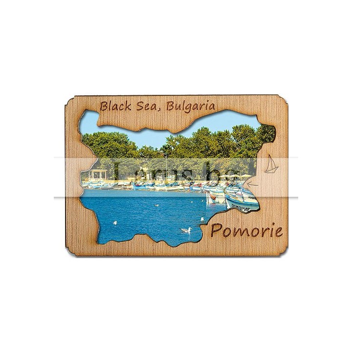 Магнитен сувенир Поморие с дървен елемент 12-mdPO-0005