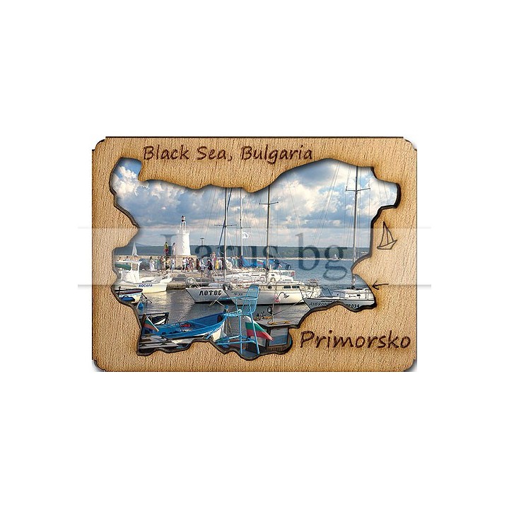 Магнитен сувенир Приморско с дървен елемент 12-mdPR-0003
