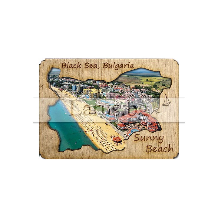 Магнитен сувенир Слънчев Бряг с дървен елемент 12-mdSB-0001