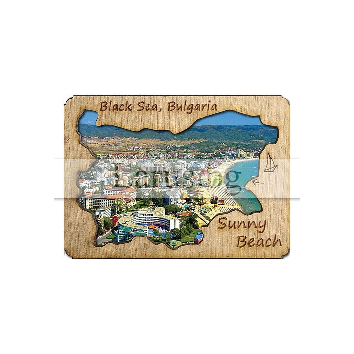 Магнитен сувенир Слънчев Бряг с дървен елемент 12-mdSB-0003