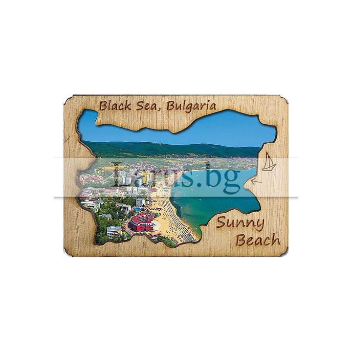 Магнитен сувенир Слънчев Бряг с дървен елемент 12-mdSB-0005